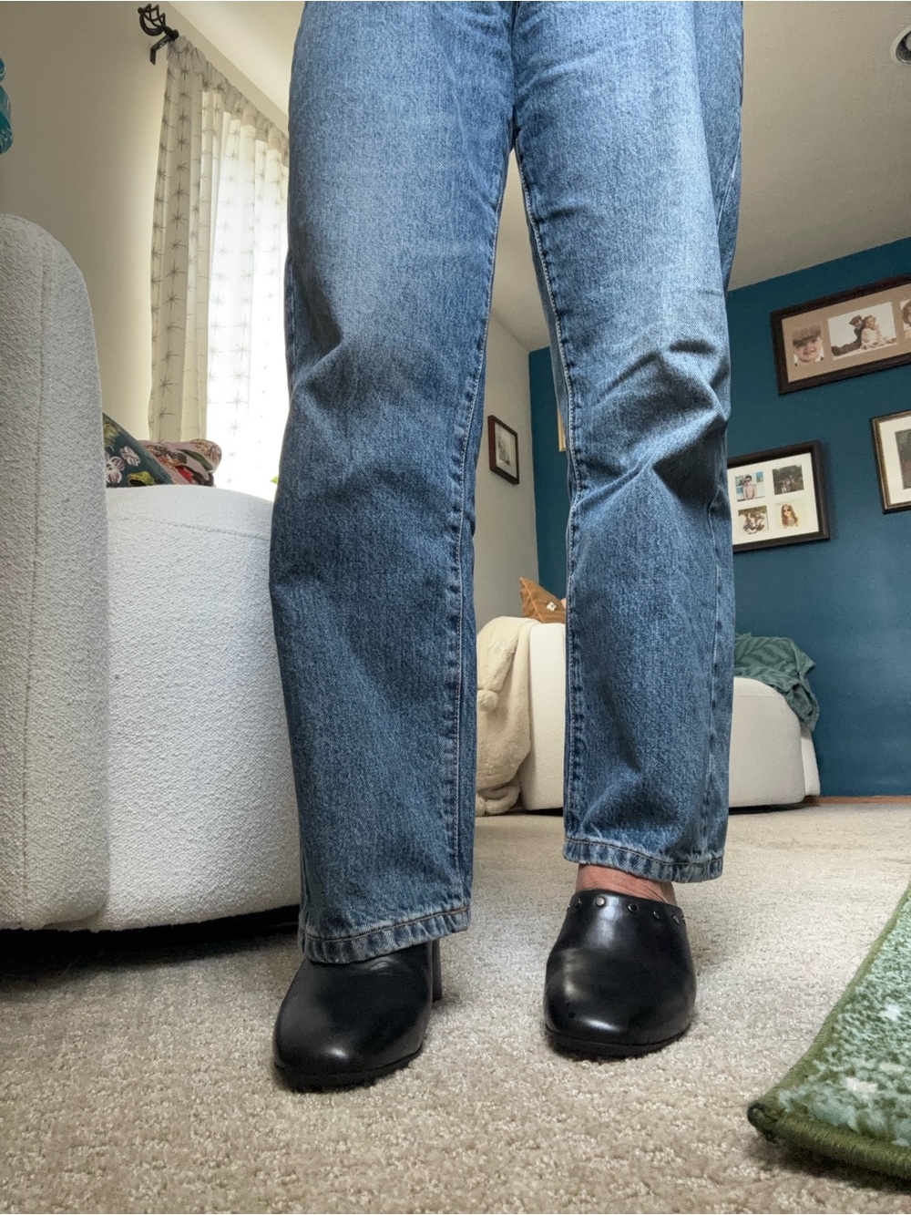 AEROSOLES Black Leather Stud-Accent Slip-On Mules